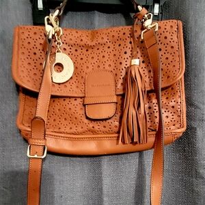 Isaac Mizrahi Brown Leather Crossbody Bag with Tassel